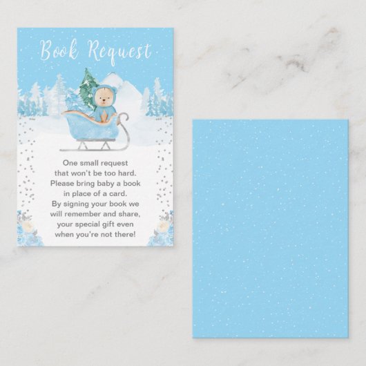 Winter Bear Blue Sleigh Book Request エンクロージャーカード (正面/裏面)