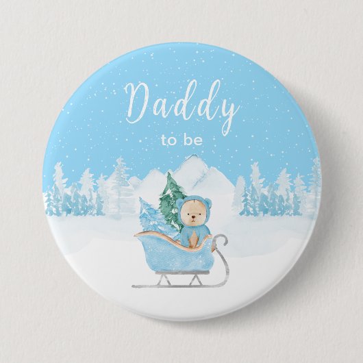 Winter Bear Blue Sleigh Daddy To Be 缶バッジ (正面)