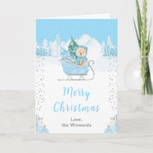 Winter Bear Blue Sleigh Merry Christmas