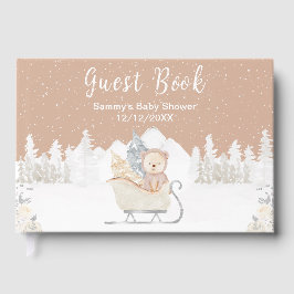 Winter Bear Brown Sleigh Baby Shower ゲストブック