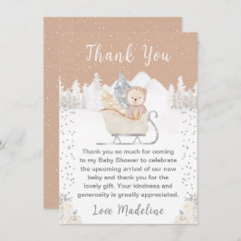 Winter Bear Brown Sleigh Baby Shower サンキューカード