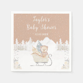 Winter Bear Brown Sleigh Baby Shower スタンダードカクテルナプキン