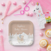 Winter Bear Brown Sleigh Baby Shower ペーパープレート (パーティー)