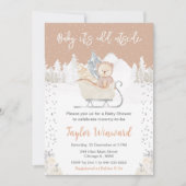 Winter Bear Brown Sleigh Baby Shower 招待状 (正面)