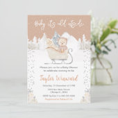 Winter Bear Brown Sleigh Baby Shower 招待状 (スタンド正面)