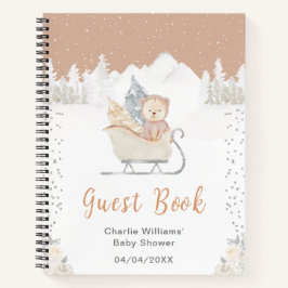 Winter Bear Brown Sleigh Baby Shower Guest Book ノートブック