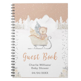 Winter Bear Brown Sleigh Baby Shower Guest Book ノートブック
