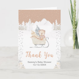 Winter Bear Brown Sleigh Baby Shower Thank You サンキューカード