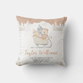 Winter Bear Brown Sleigh Birth Statistics クッション