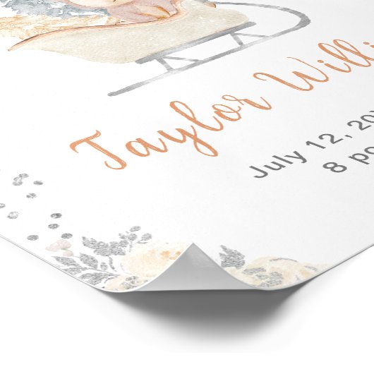 Winter Bear Brown Sleigh Birth Statistics ポスター (角)