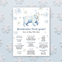 Winter Bear First Birthday Milestone Birthday ポスター