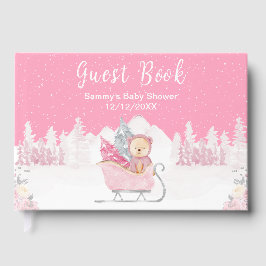 Winter Bear Pink Sleigh Baby Shower ゲストブック