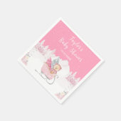 Winter Bear Pink Sleigh Baby Shower スタンダードカクテルナプキン (角)