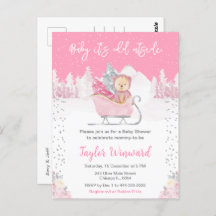 Winter Bear Pink Sleigh Baby Shower