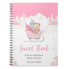 Winter Bear Pink Sleigh Baby Shower Guest Book ノートブック
