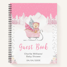 Winter Bear Pink Sleigh Baby Shower Guest Book ノートブック