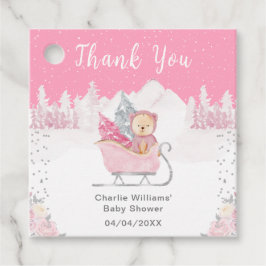 Winter Bear Pink Sleigh Baby Shower Thank You フェイバータグ