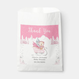 Winter Bear Pink Sleigh Baby Shower Thank You フェイバーバッグ