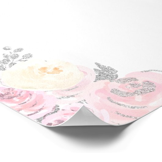 Winter Bear Pink Sleigh Baby Shower Welcome ポスター (角)