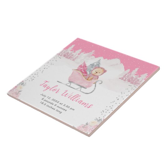 Winter Bear Pink Sleigh Birth Statistics タイル (側面)