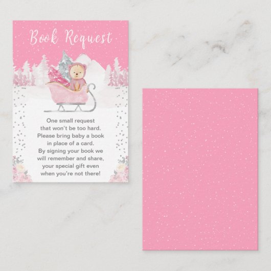 Winter Bear Pink Sleigh Book Request エンクロージャーカード (正面/裏面)