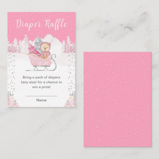 Winter Bear Pink Sleigh Diaper Raffle エンクロージャーカード (正面/裏面)