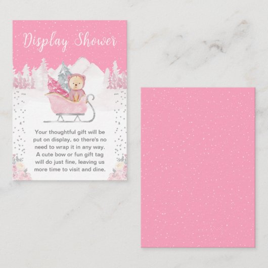 Winter Bear Pink Sleigh Display Shower エンクロージャーカード (正面/裏面)