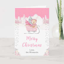 Winter Bear Pink Sleigh Merry Christmas