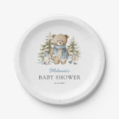 Winter Bear Watercolor Baby Shower ペーパープレート (正面)