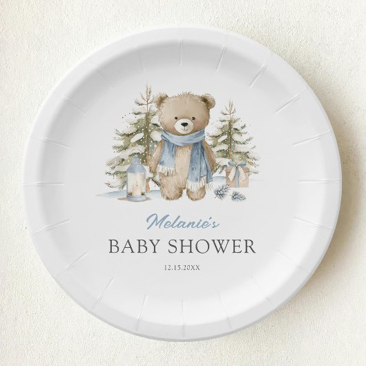 Winter Bear Watercolor Baby Shower ペーパープレート