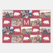 Winter Bearsお洒落モノグラム写真コラージュ ラッピングペーパーシート (正面)