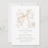 Winter Beige Bow Baby Shower Invitation 招待状 (正面)