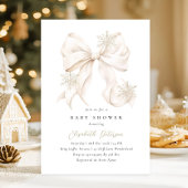 Winter Beige Bow Baby Shower Invitation 招待状