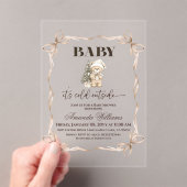Winter Beige Teddy Bear Christmas Baby Shower アクリル招待状 (インサイチュ (ポータブル))