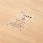 Winter Beige Teddy Bear Christmas Baby Shower アクリル招待状 (レイダウン)