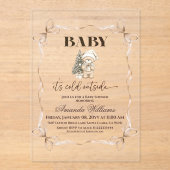Winter Beige Teddy Bear Christmas Baby Shower アクリル招待状 (正面)