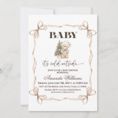 Winter Beige Teddy Bear Christmas Baby Shower 招待状 (正面)