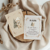 Winter Beige Teddy Bear Christmas Baby Shower 招待状