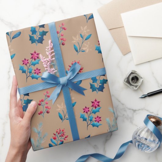 Winter berries and greenery Wrapping Paper roll ラッピングペーパー
