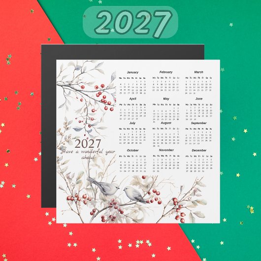 Winter Berries Birds Christmas 2027 Calendar