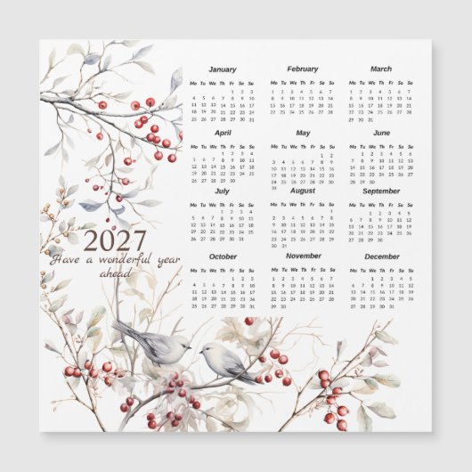 Winter Berries Birds Christmas 2027 Calendar (正面)