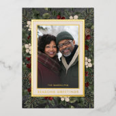 Winter Berries Black Seasons Greetings Photo 箔シーズンカード (正面)