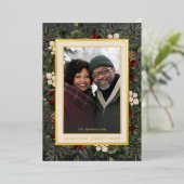 Winter Berries Black Seasons Greetings Photo 箔シーズンカード (立ち正面)