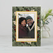 Winter Berries Green Happy Holidays Photo 箔シーズンカード (立ち正面)