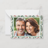 Winter Berries Sage Checkered Photo Note Card ノートカード (裏面)