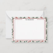 Winter Berries Sage Checkered Photo Note Card ノートカード (正面)