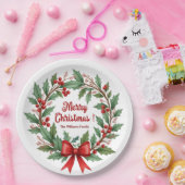 Winter Berries Wreath Red Bow ペーパープレート (パーティー)