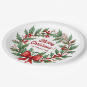 Winter Berries Wreath Red Bow ペーパープレート (アングル)