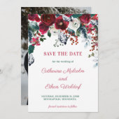 Winter Berryフローラフォトフラット日付カードを保存 セーブザデート (正面/裏面)