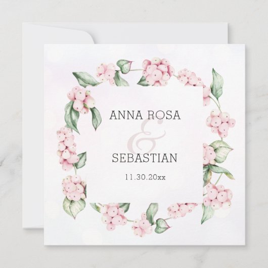 *～* Winter Berry AR12 QR RSVP Boho 結婚 招待状 (正面)